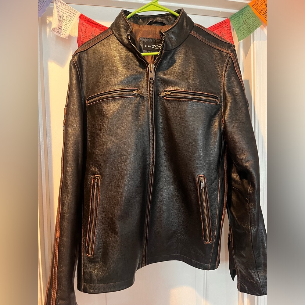 Black Rivet by Wilson’s leather distressed black and brown jacket